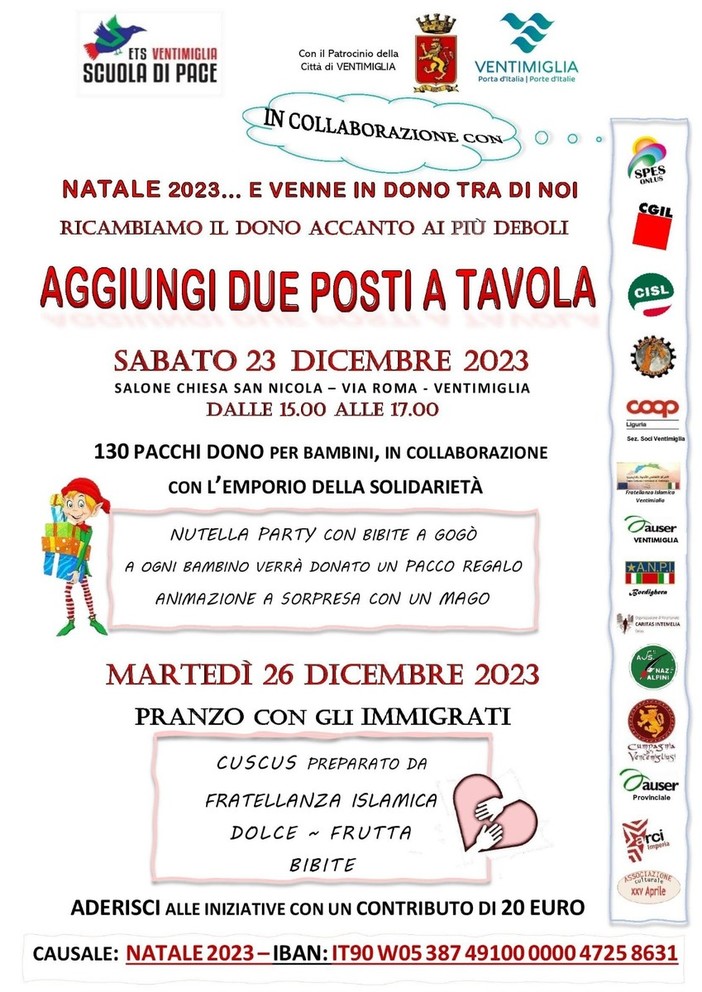 "Aggiungi due posti a tavola", la scuola di pace di Ventimiglia offre un pasto ai migranti "Aggiungi due posti a tavola", la scuola di pace di Ventimiglia offre un pasto ai migranti