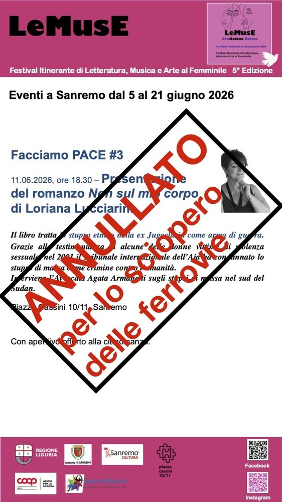 Sanremo, sciopero delle ferrovie: annullato l'evento con la scrittrice Loriana Lucciarini Sanremo, sciopero delle ferrovie: annullato l'evento con la scrittrice Loriana Lucciarini