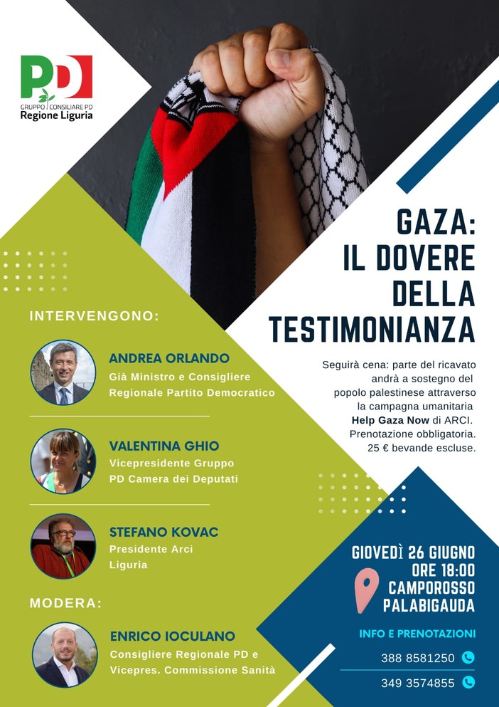 Camporosso, incontro pubblico su Gaza: testimonianze dirette dalla Striscia e cena solidale