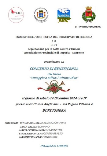 Bordighera, sabato "Omaggio a Milva": concerto benefico de 'I solisti di Seborga'