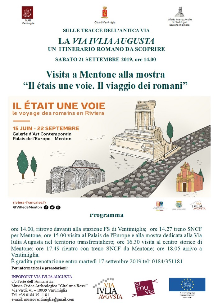 Ventimiglia: il Museo Civico Rossi aderisce alle Giornate Europee del Patrimonio, sabato 21 escursione a Mentone