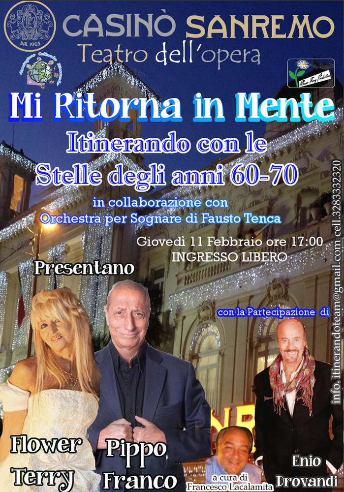 Sanremo: l'11 febbraio al Casinò un evento per rivivere la magia del Festival degli anni 60/70