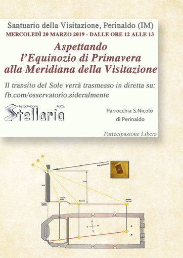 Perinaldo: mercoledì per l'equinozio di primavera l'osservazione del sole sulla meridiana al santuario della Visitazione Perinaldo: mercoledì per l'equinozio di primavera l'osservazione del sole sulla meridiana al santuario della Visitazione