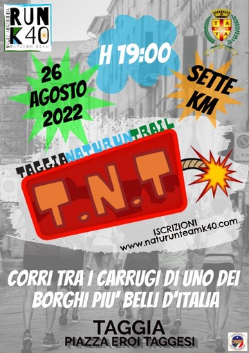 Iscrizioni aperte per la 1ª edizione del T.N.T. Taggia Naturan Trail in programma il 26 agosto Iscrizioni aperte per la 1ª edizione del T.N.T. Taggia Naturan Trail in programma il 26 agosto