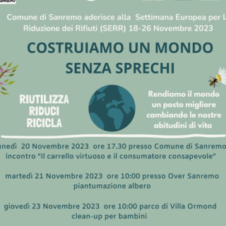 Le iniziative dell’assessorato all’ambiente di Sanremo per la “Settimana Europea della Riduzione dei Rifiuti”
