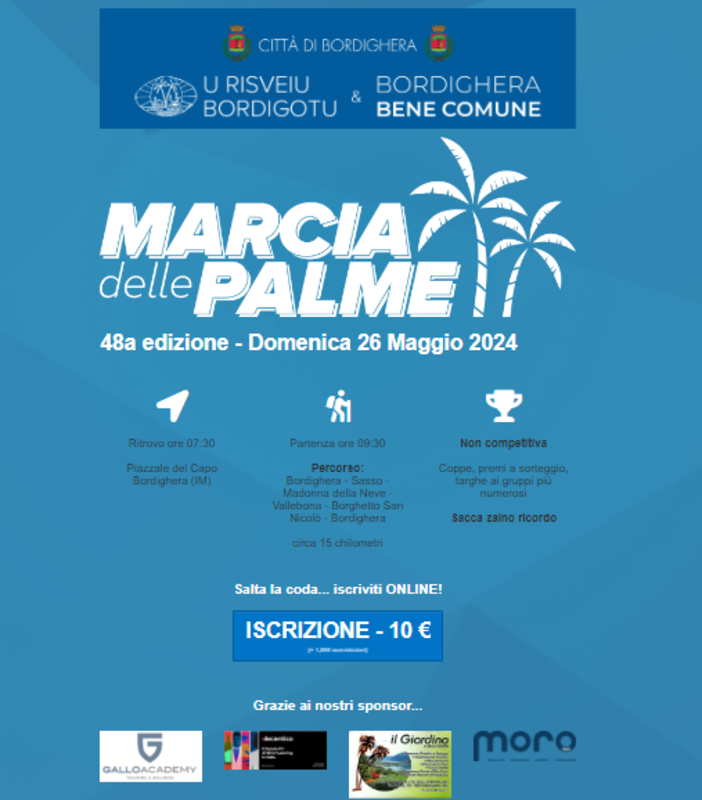 Bordighera, domenica la “Marcia delle Palme”: appuntamento sul Piazzale del Capo Bordighera, domenica la “Marcia delle Palme”: appuntamento sul Piazzale del Capo