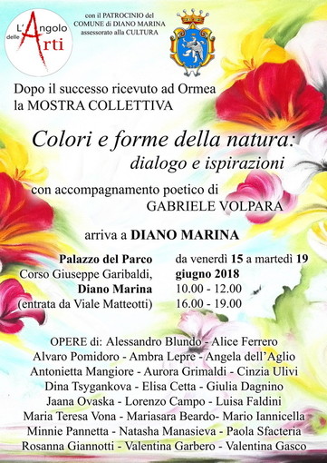 Diano Marina: da venerdì prossimo, mostra collettiva ‘Colori e forme della natura: dialogo e ispirazioni’ con poesie di Gabriele Volpara
