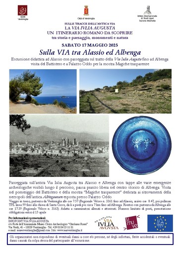 Il 17 maggio passeggiata didattica sul tratto della Via Iulia Augusta tra Alassio e Albenga