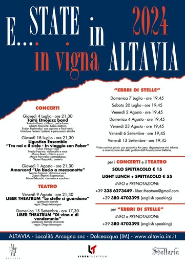 Val Nervia, al via il multievento "E...state in vigna in alta via": ecco il programma Val Nervia, al via il multievento "E...state in vigna in alta via": ecco il programma