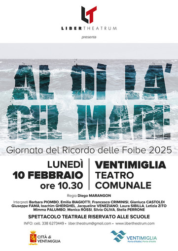 Ventimiglia, lunedì prossimo al Teatro Comune lo spettacolo “Al di là del mare” per il Giorno del Ricordo