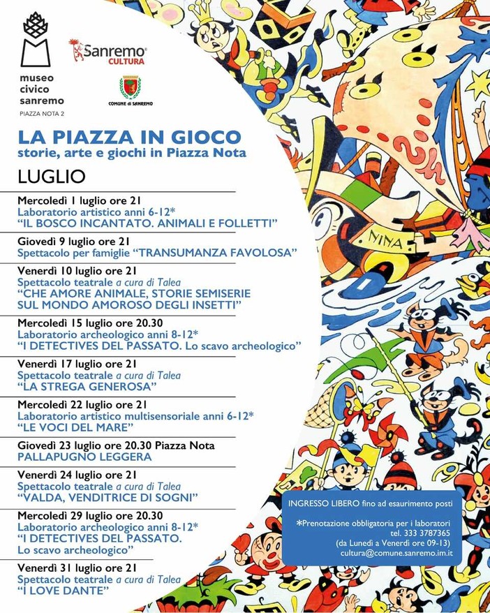 Sanremo, prosegue il programma di eventi “La piazza in gioco, storie, arte e giochi in piazza Nota” Sanremo, prosegue il programma di eventi “La piazza in gioco, storie, arte e giochi in piazza Nota”