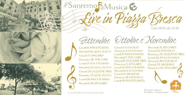 Con l'iniziativa #sanremofamusica, 'Live in Piazza Bresca' sino a fine anno