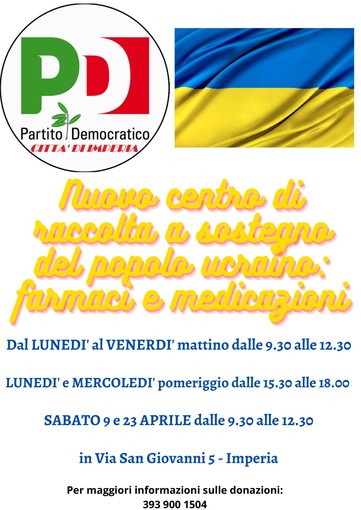 Imperia, il Pd da domani avvia la raccolta di aiuti per l'Ucraina: ecco come e cosa donare (foto) Imperia, il Pd da domani avvia la raccolta di aiuti per l'Ucraina: ecco come e cosa donare (foto)