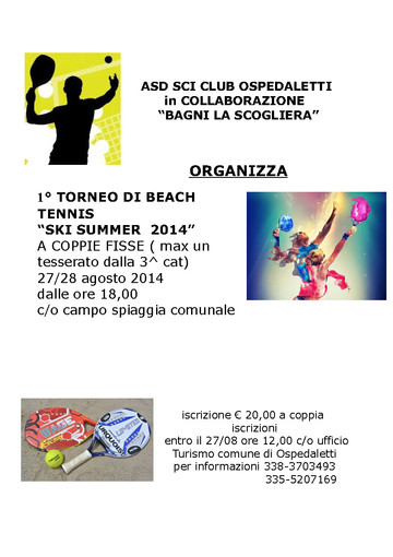 Ospedaletti: aperte le iscrizioni per il primo torneo di Beach Tennis ‘Ski Summer 2014’