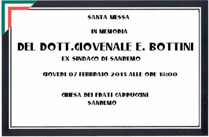 Sanremo: il prossimo giovedì ai Cappuccini, Santa Messa in ricordo dell'ex sindaco Bottini Sanremo: il prossimo giovedì ai Cappuccini, Santa Messa in ricordo dell'ex sindaco Bottini