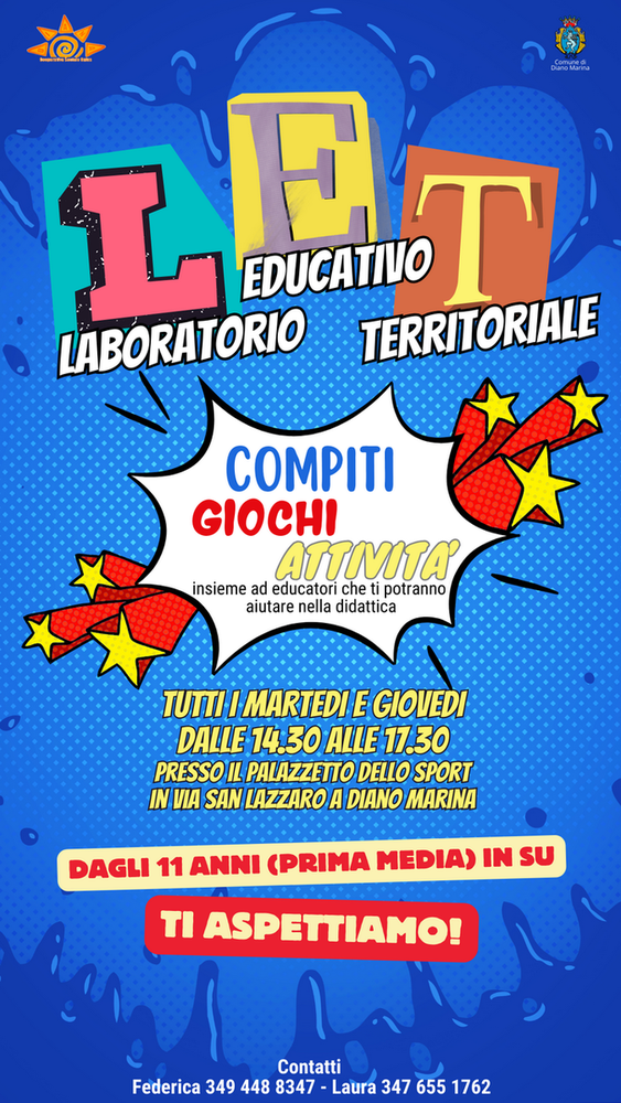 A Diano Marina è tornato il centro aggregativo per ragazzi L.E.T. (Laboratorio educativo territoriale) A Diano Marina è tornato il centro aggregativo per ragazzi L.E.T. (Laboratorio educativo territoriale)