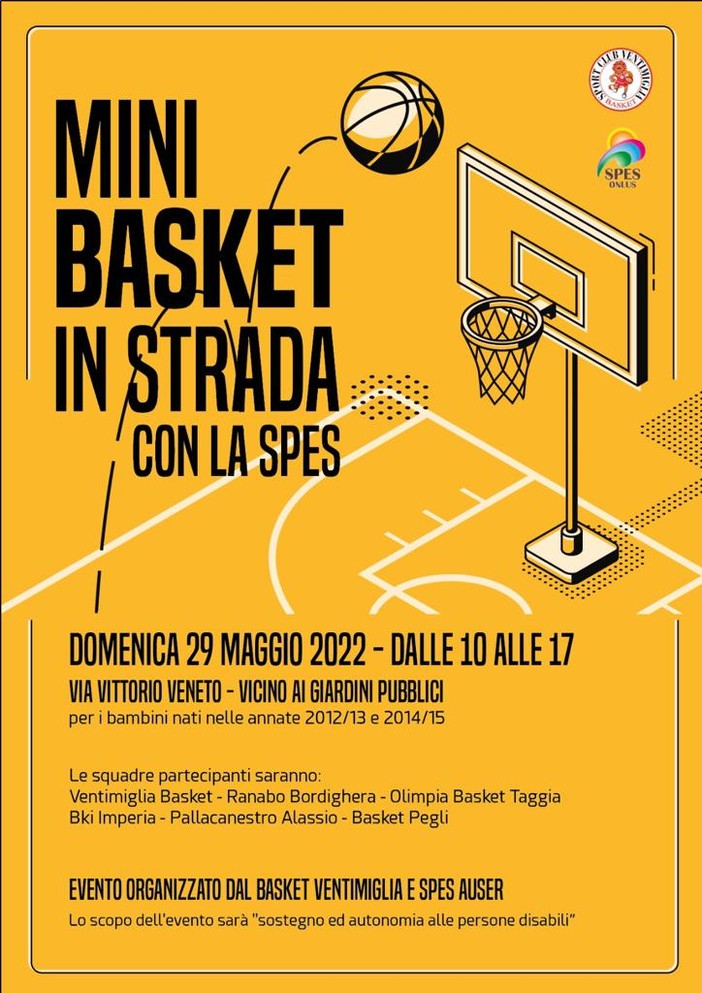 Ventimiglia: Minibasket in strada con la Spes, giornata di solidarietà domenica 29 maggio