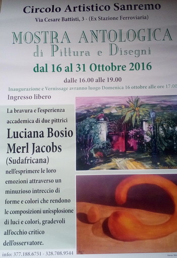 Sanremo: mostra di quadri antologica con pittura e disegni di Merle Jacobs e Luciana Bosio Sanremo: mostra di quadri antologica con pittura e disegni di Merle Jacobs e Luciana Bosio