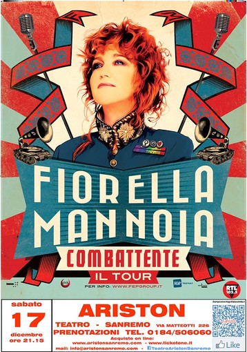 Sanremo: sabato prossimo  Fiorella Mannoia porterà al Teatro Ariston il suo “Combattente – Il tour”