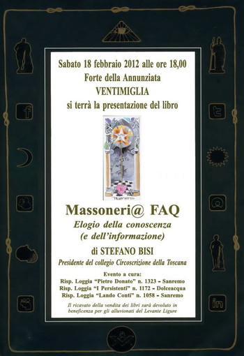 Ventimiglia: sabato 18 al Forte dell'Annunziata, presentazione libro 'Massoneria FAQ' di Stefano Bisi Ventimiglia: sabato 18 al Forte dell'Annunziata, presentazione libro 'Massoneria FAQ' di Stefano Bisi