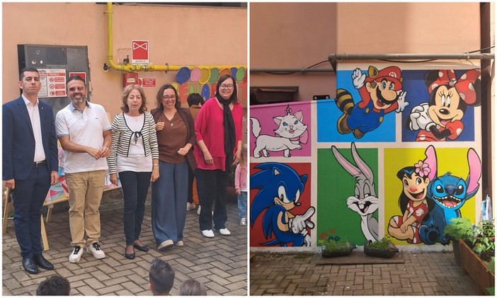 Ventimiglia, abbellimento in cortile: spuntano un nuovo tappeto e un murales (Foto)
