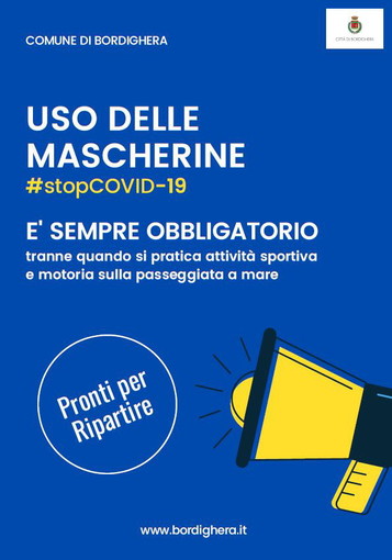 Coronavirus: utilizzo della mascherina, l'invito del sindaco di Bordighera ad osservarne l'obbligo Coronavirus: utilizzo della mascherina, l'invito del sindaco di Bordighera ad osservarne l'obbligo