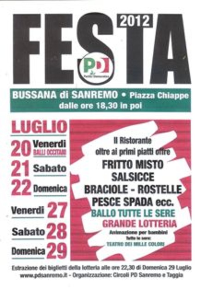 Sanremo: grande affluenza di pubblico per la serata di apertura della Festa Democratica a Bussana