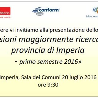 Imperia: “Mansioni maggiormente ricercate in Provincia di Imperia”, presentazione dello studio mercoledì 20 luglio presso la Sala dei Comuni Imperia: “Mansioni maggiormente ricercate in Provincia di Imperia”, presentazione dello studio mercoledì 20 luglio presso la Sala dei Comuni