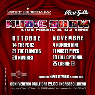 Sanremo: domani sera appuntamento con il Music Sho al Victory Morgana Bay Sanremo: domani sera appuntamento con il Music Sho al Victory Morgana Bay