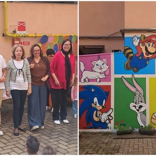 Ventimiglia, abbellimento in cortile: spuntano un nuovo tappeto e un murales (Foto)