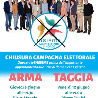 Elezioni comunali Taggia: la lista ‘Insieme Mario Conio Sindaco’ invita i cittadini agli eventi di chiusura della campagna elettorale