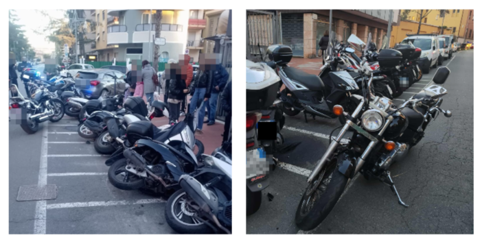 Ventimiglia, moto sbanda e fa filotto di scooter parcheggiati (Foto)