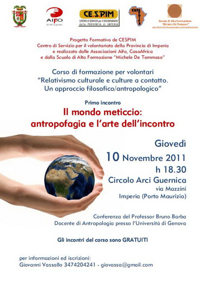Imperia: domani al via corso per volontari su 'Relativismo culturale e culture a confronto. Un approccio filosofico/antropologico'