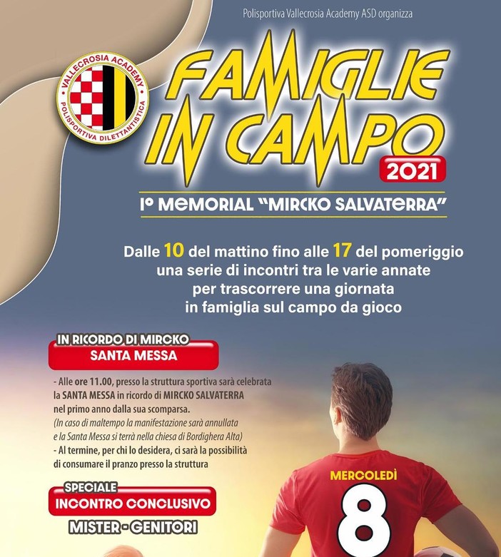 Vallecrosia, rimandato nuovamente l’evento 'Famiglie in campo, 1° Memorial Mircko Salvaterra'