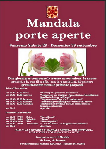Sanremo: sabato e domenica porte aperte a 'Il Mandala' per l'anno di attività nella nuova sede Sanremo: sabato e domenica porte aperte a 'Il Mandala' per l'anno di attività nella nuova sede