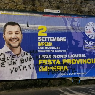 Imperia: "Salvini è un bugiardo" imbrattato uno dei manifesti della festa provinciale della Lega Nord