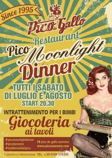Sanremo: sabato appuntamento con il "Moonlight Dinner" al Pico de Gallo Sanremo: sabato appuntamento con il "Moonlight Dinner" al Pico de Gallo