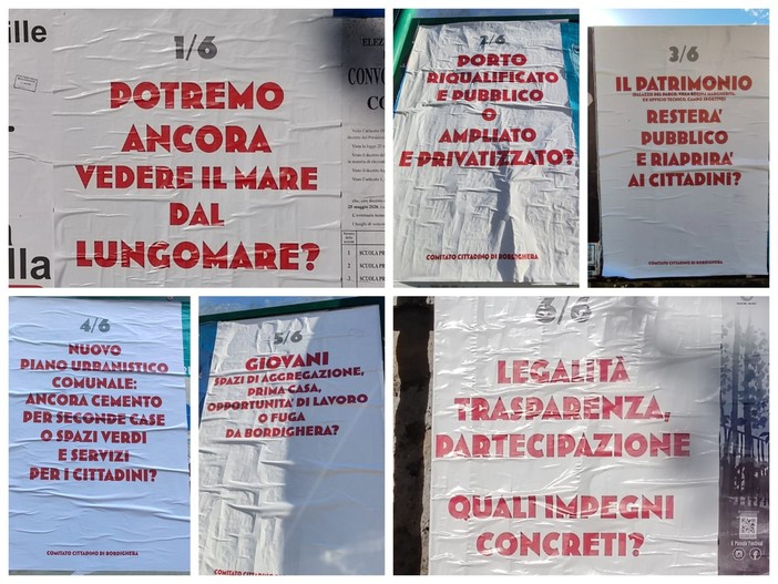 Verso le elezioni amministrative, sei domande sui problemi della città: spuntano manifesti del 'Comitato cittadino di Bordighera' (Foto)