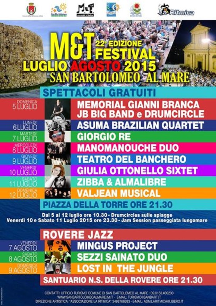 San Bartolomeo al Mare: tutto pronto per l'inizio del M&T Festival 2015, prima serata dedicata alla memoria di Gianni Branca San Bartolomeo al Mare: tutto pronto per l'inizio del M&T Festival 2015, prima serata dedicata alla memoria di Gianni Branca