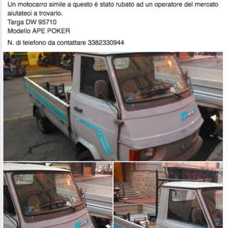 Sanremo: rubato il motocarro di un operatore del Mercato Annonario, caccia al mezzo grazie ai social network