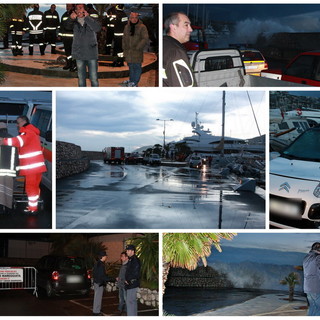 Sanremo: mareggiata in atto, a Portosole 10 auto danneggiate una poliziotta travolta dalle onde, chiusi i due porti Sanremo: mareggiata in atto, a Portosole 10 auto danneggiate una poliziotta travolta dalle onde, chiusi i due porti