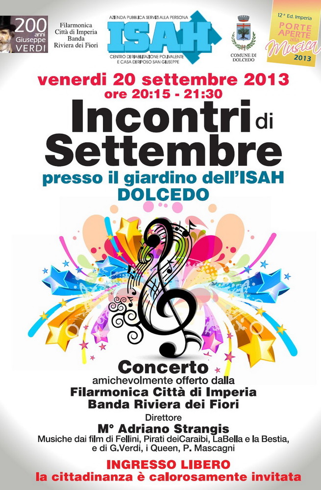 Venerdì prossimo, concerto della Filarmonica Città di Imperia nel giardino della Casa di Riposo di Dolcedo Venerdì prossimo, concerto della Filarmonica Città di Imperia nel giardino della Casa di Riposo di Dolcedo