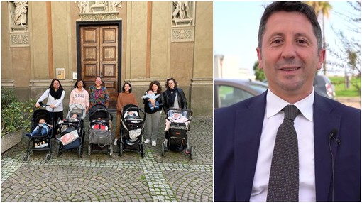 Alcune delle neo mamme di Badalucco e il sindaco Matteo Orengo.