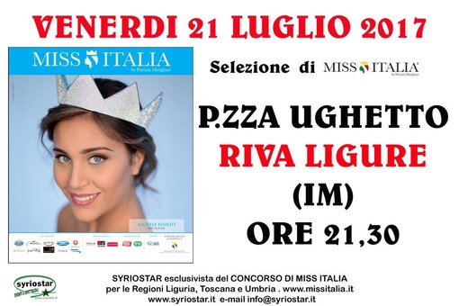 Riva Ligure: questa sera alle 21.30, 8a selezione regionale per Miss Italia Liguria 2017