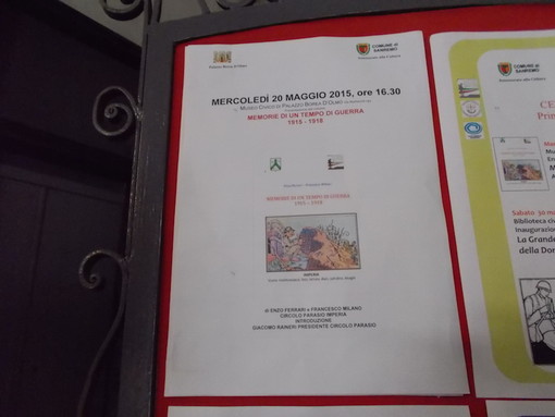 Sanremo: "Maggio dei Libri", alla biblioteca la presentazione del volume "Memorie di un tempo di guerra 1915-1918" Sanremo: "Maggio dei Libri", alla biblioteca la presentazione del volume "Memorie di un tempo di guerra 1915-1918"