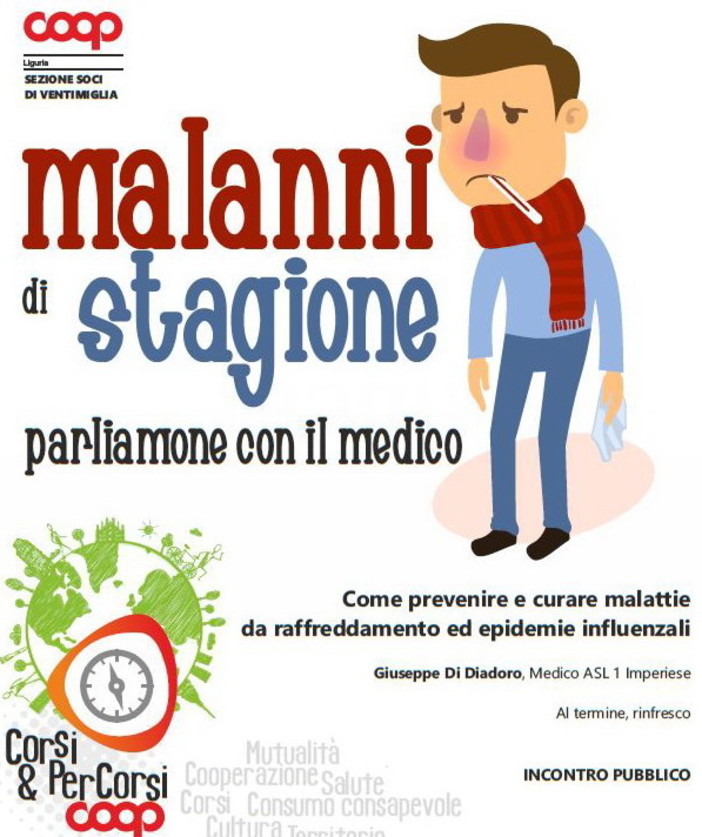 Ventimiglia: domani incontro pubblico su come prevenire e curare malattie da raffreddamento ed epidemie influenzali Ventimiglia: domani incontro pubblico su come prevenire e curare malattie da raffreddamento ed epidemie influenzali