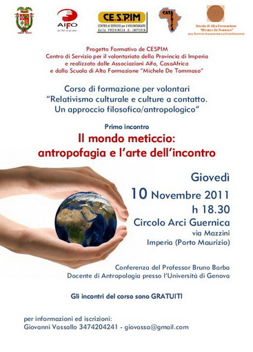 Imperia: domani al via corso per volontari su 'Relativismo culturale e culture a confronto. Un approccio filosofico/antropologico'