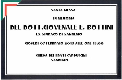 Sanremo: il prossimo giovedì ai Cappuccini, Santa Messa in ricordo dell'ex sindaco Bottini Sanremo: il prossimo giovedì ai Cappuccini, Santa Messa in ricordo dell'ex sindaco Bottini