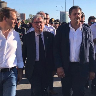 Crollo del ponte Morandi, sopralluogo dell'Assessore Scajola con il Presidente Giovanni Toti ed il Ministro Matteo Salvini