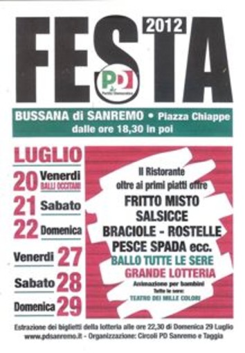 Sanremo: grande affluenza di pubblico per la serata di apertura della Festa Democratica a Bussana